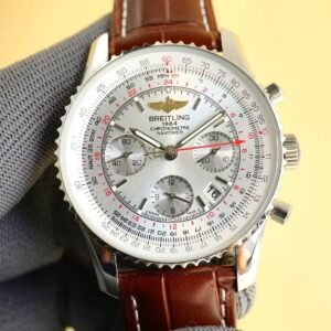 Breitling Navitimer Super Clone by BLS Factory — Steel Case, Silver Dial, Brown Leather Strap