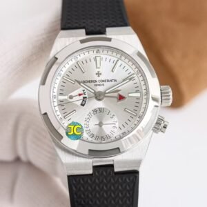 Super Clone Vacheron Constantin Overseas Dual Time 41mm Silver Dial Rubber Strap JC Factory