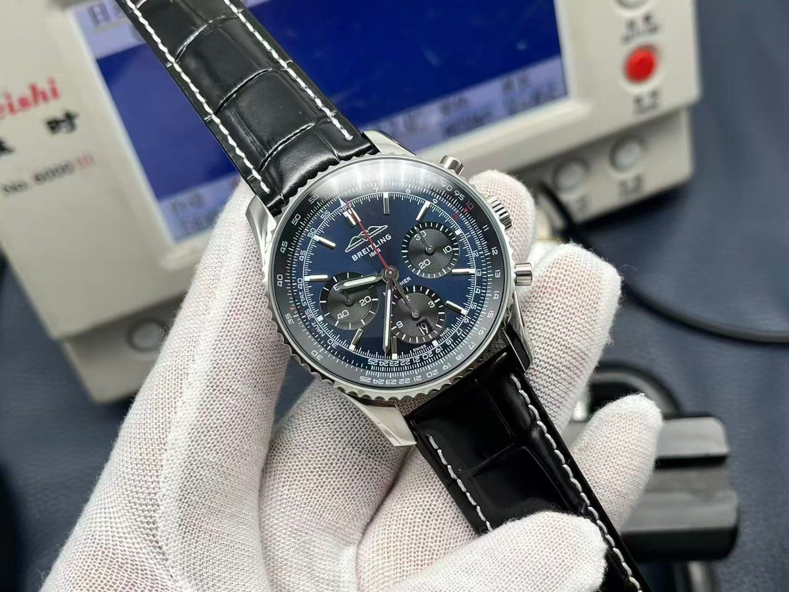Breitling Navitimer Super Clone by TF Factory — Steel Case, Blue Dial, Italian Leather Strap - Image 2