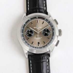 Super Clone Breitling Premier Chronograph 42 Smoke-Grey Dial Stainless Steel Black Leather BLS Factory