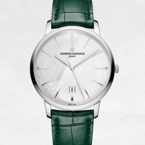 Super Clone Vacheron Constantin Patrimony 40mm Silver Engraved Dial White-Gold Case Green Leather Strap MKS Factory