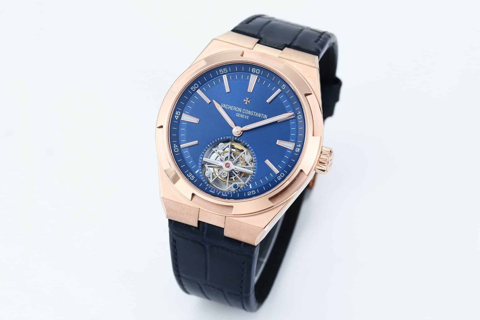 Super Clone Vacheron Constantin Overseas Tourbillon 42.5mm Blue Dial Rose Gold Leather Strap BBS Factory - Image 3