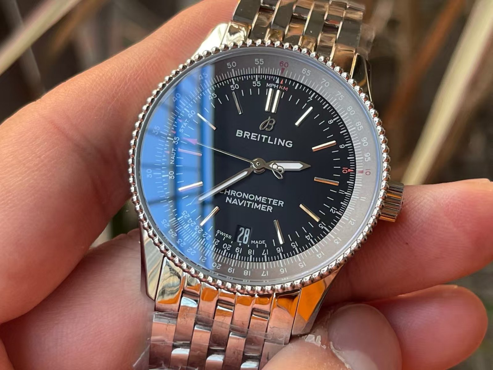 Replica Breitling Navitimer Super Clone – BLS Factory Silver Case Black Dial on Steel Bracelet - Image 5