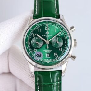 Super Clone Breitling Premier Chronograph 42 Green Sunburst Dial Stainless Steel Green Leather KB Factory