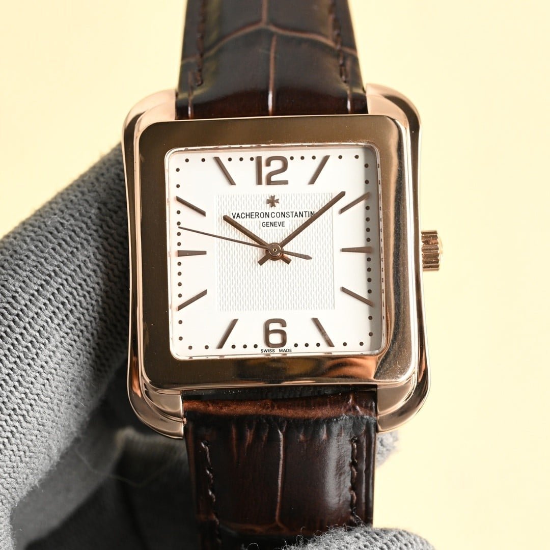 Super Clone Vacheron Constantin Historiques 1921 Square 36mm White Dial Rose Gold Case Leather Strap VC Factory