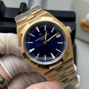 Super Clone Vacheron Constantin Overseas 41mm Blue Dial Rose Gold Stainless Steel Integrated Bracelet QC Factory