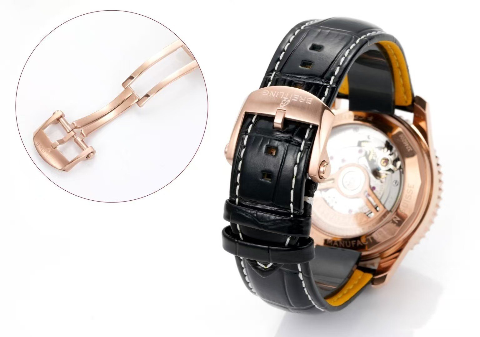 Breitling Navitimer Super Clone by BLS Factory — Rose-Gold Case, Green Dial, Black Leather Strap - Image 9