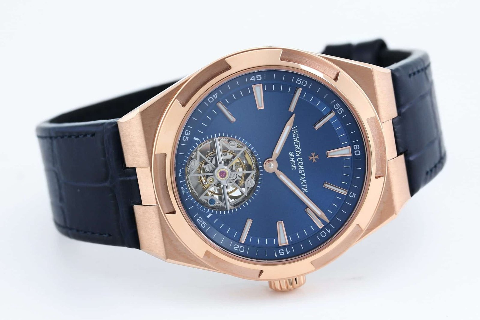 Super Clone Vacheron Constantin Overseas Tourbillon 42.5mm Blue Dial Rose Gold Leather Strap BBS Factory - Image 4
