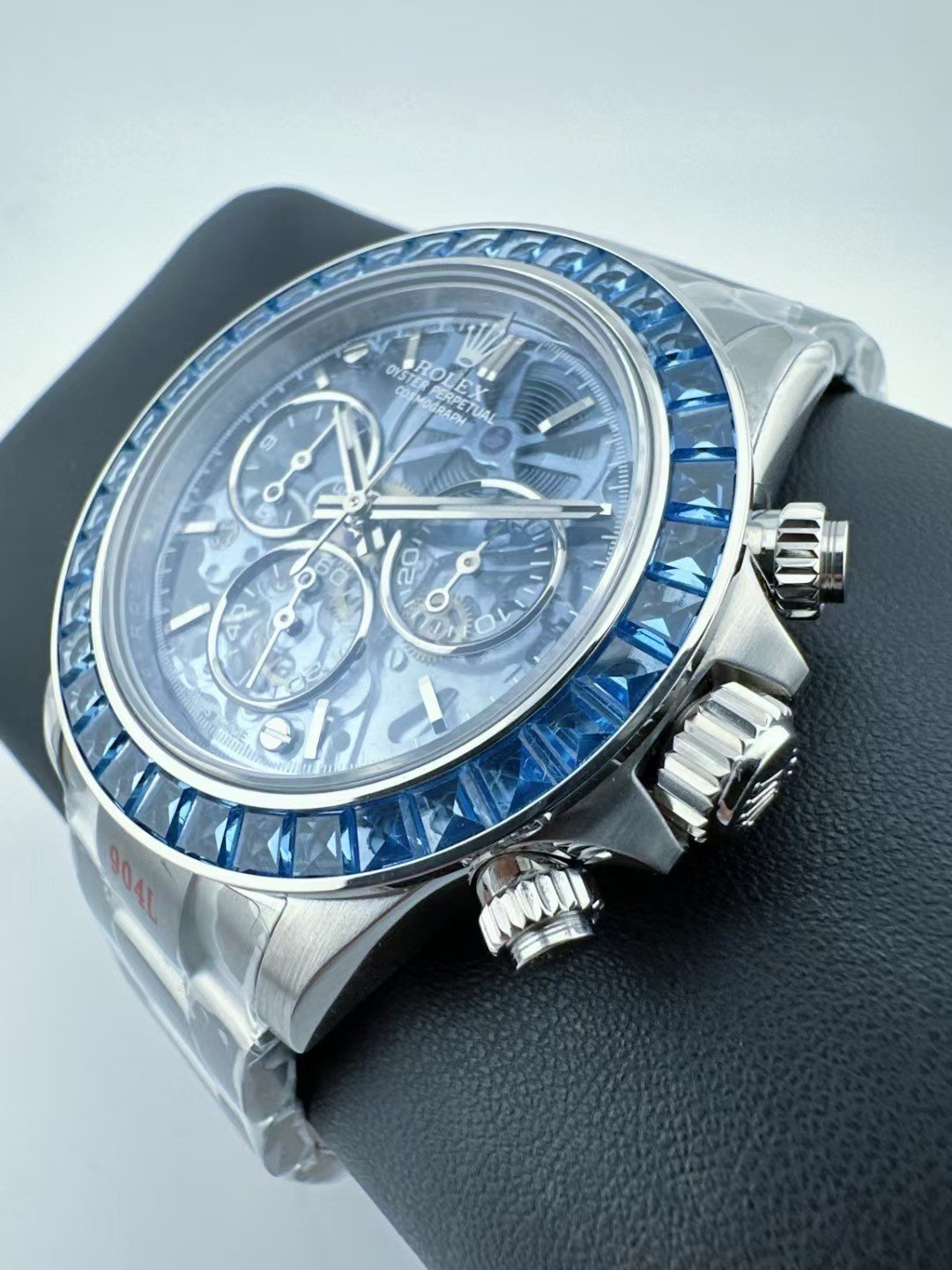 Custom Super Clone Daytona – Blue Sapphire-Style Bezel × Transparent Skeleton Dial (Modified Build, China) - Image 7