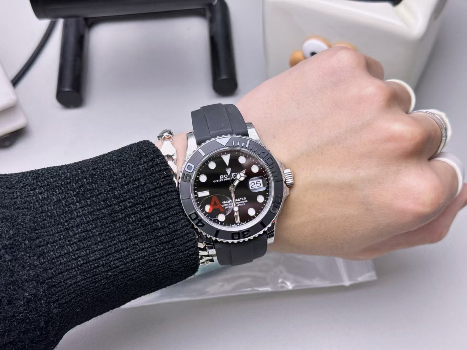 VSF China Super Clone Yacht-Master 42 with Black Dial and Rubber-Style Strap - Image 7