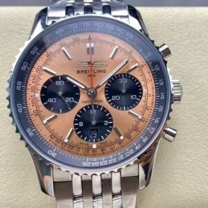 BLS Factory China Super Clone Chronograph Breitling Navitimer 43 Salmon Dial Stainless Steel Bracelet