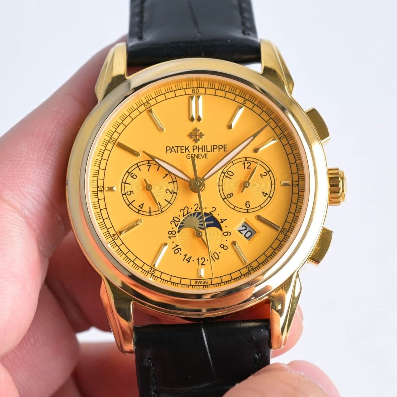 Super Clone Patek Philippe Grand Complications Style 41mm Gold Dial Yellow Gold Case Leather Strap TW Factory
