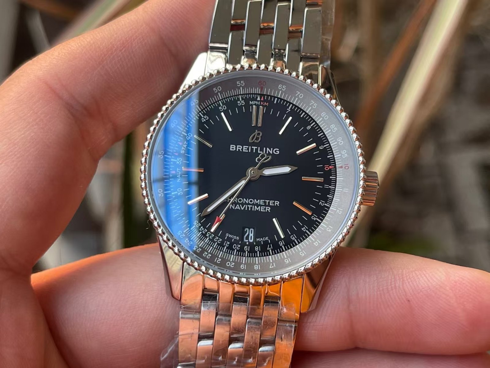 Replica Breitling Navitimer Super Clone – BLS Factory Silver Case Black Dial on Steel Bracelet - Image 3