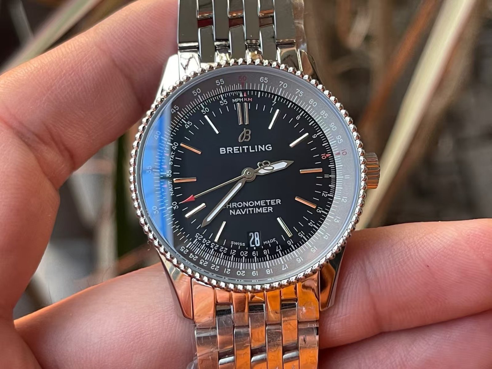 Replica Breitling Navitimer Super Clone – BLS Factory Silver Case Black Dial on Steel Bracelet - Image 4