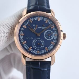 Super Clone Vacheron Constantin Traditionnelle 47192/000R Blue Dial Rose Gold Case Leather Strap KM Factory