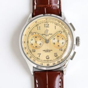 Super Clone Breitling Premier Chronograph 42 Champagne-Gold Dial Stainless Steel Brown Leather BLS Factory