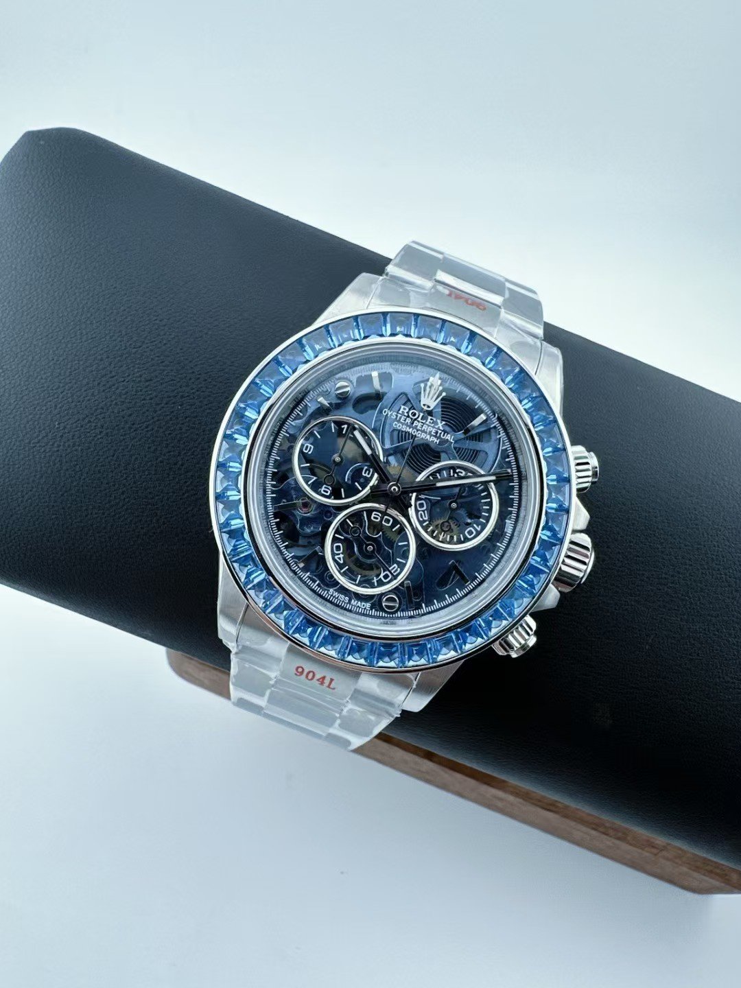 Custom Super Clone Daytona – Blue Sapphire-Style Bezel × Transparent Skeleton Dial (Modified Build, China) - Image 6