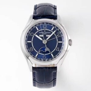 Super Clone Vacheron Constantin Fiftysix 4000E/000A-B548 40mm Blue Complete Calendar Steel Case Leather Strap TW Factory