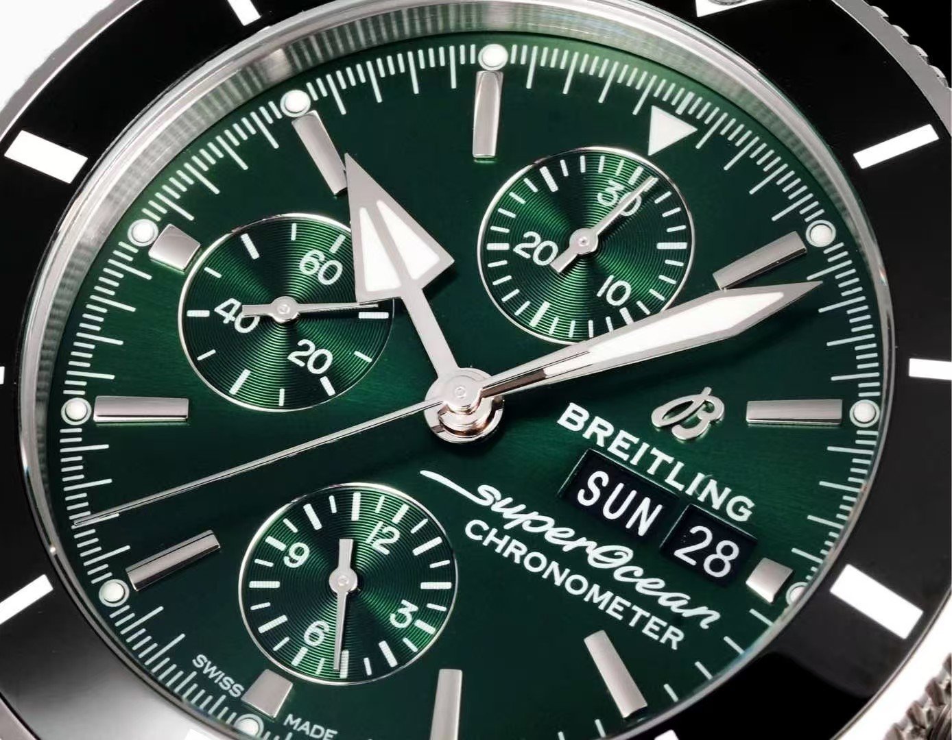 Super Clone Breitling Superocean Heritage II Chronograph 44 Green Dial Black Bezel Rubber Strap BLS Factory China Replica Edition - Image 4