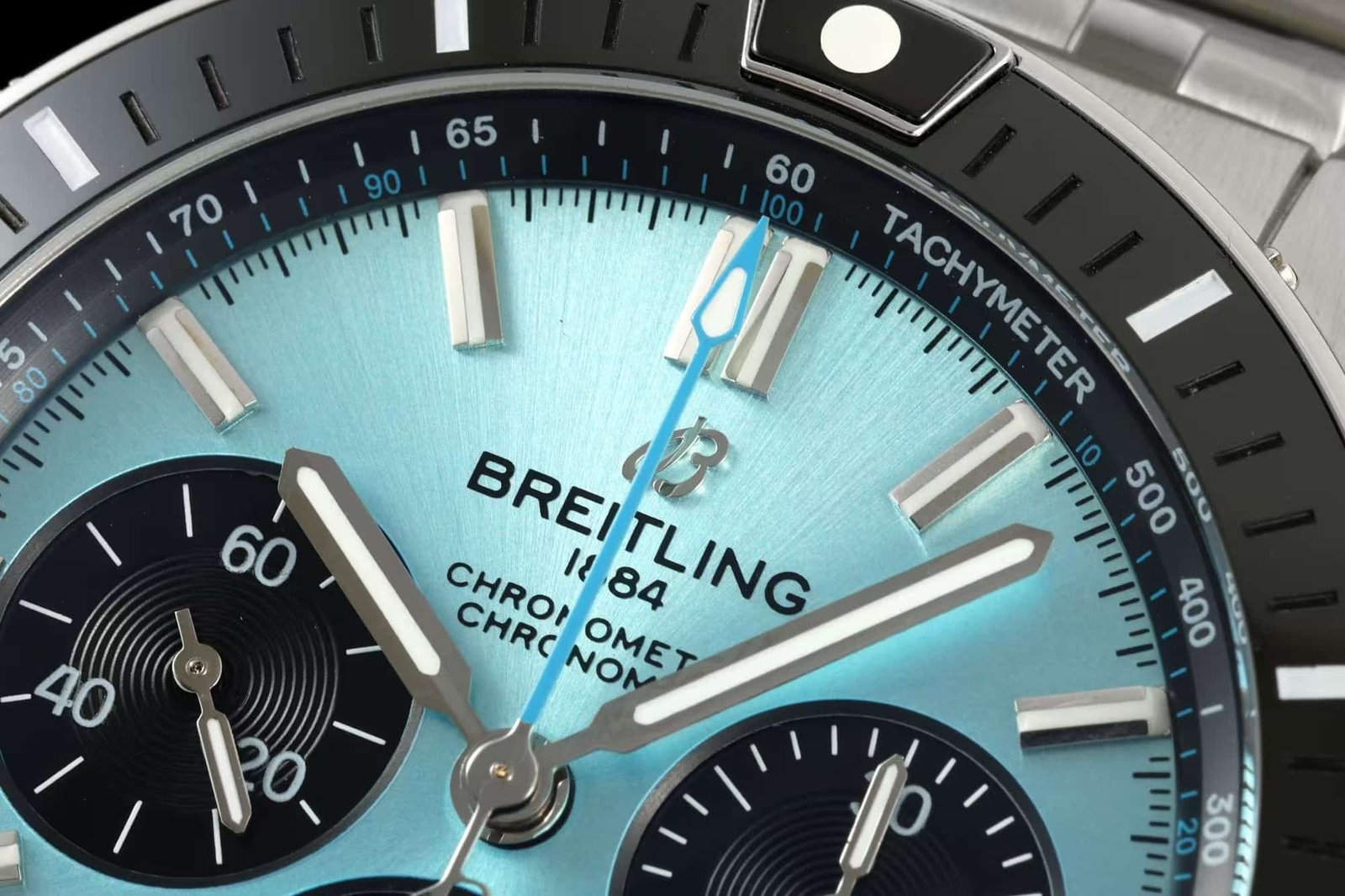 Super Clone Breitling Chronomat 42 Ice Blue Dial Black Subdials Stainless Steel Pilot Bracelet BS Factory - Image 3