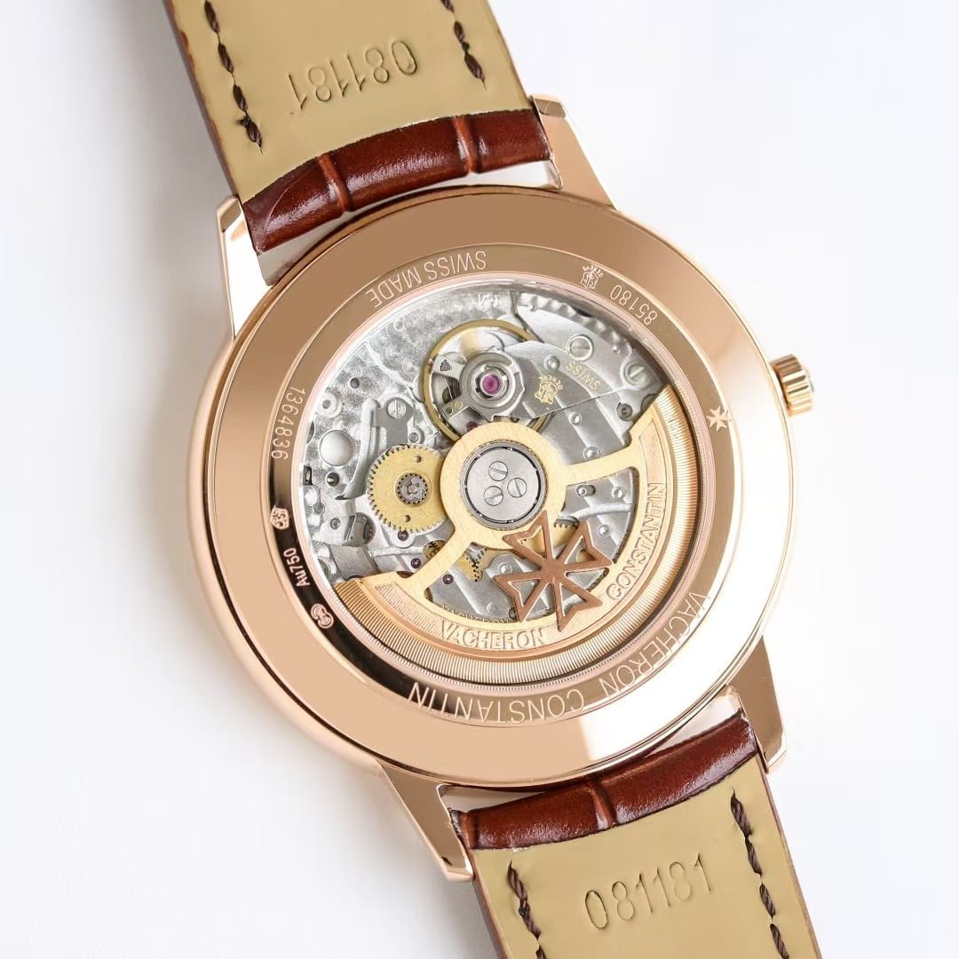 Super Clone Vacheron Constantin Patrimony 40mm Silver Engraved Dial White-Gold Case Black Leather Strap MKS Factory - Image 9