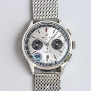Super Clone Breitling Premier Chronograph 42 Silver Dial with Mesh Bracelet – KB Factory