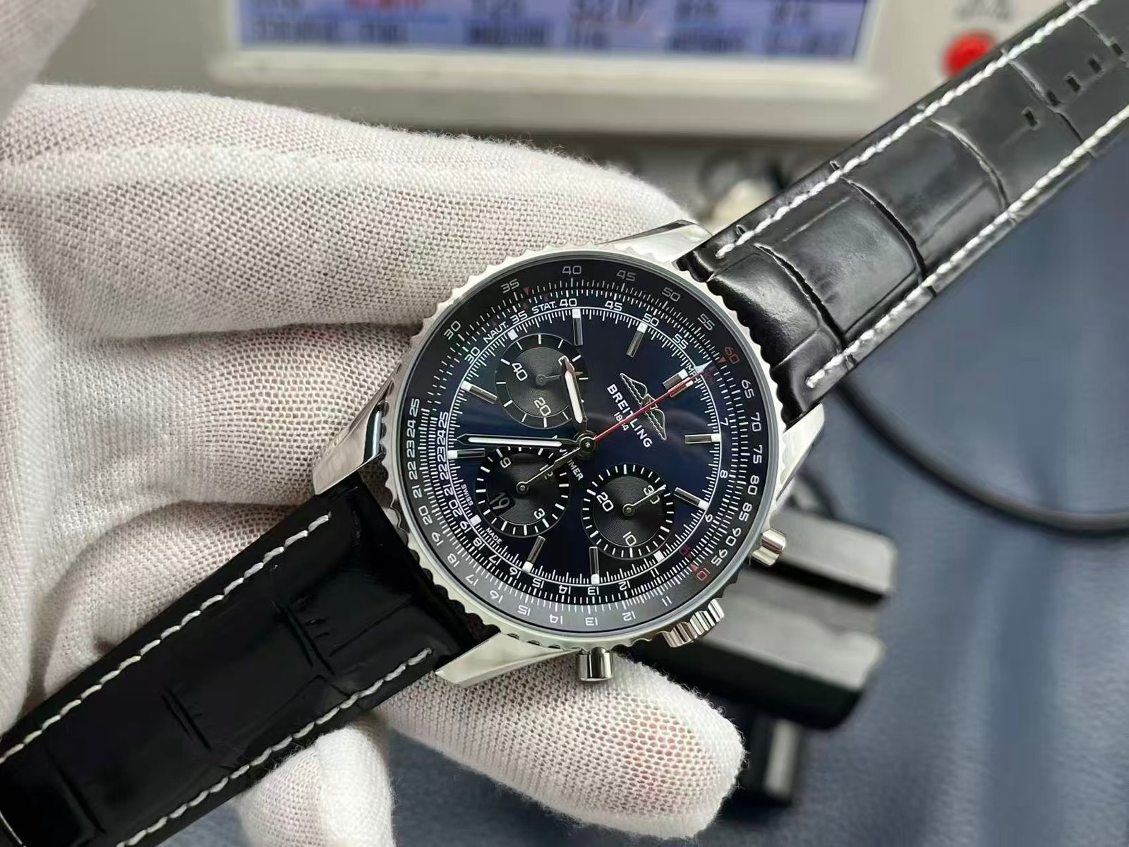 Breitling Navitimer Super Clone by TF Factory — Steel Case, Blue Dial, Italian Leather Strap - Image 4