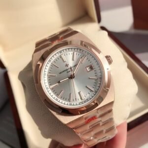 Super Clone Vacheron Constantin Overseas 41mm Silver Dial Rose Gold Stainless Steel Integrated Bracelet BBS Factory