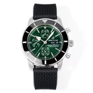 Super Clone Breitling Superocean Heritage II Chronograph 44 Green Dial Black Bezel Rubber Strap BLS Factory China Replica Edition