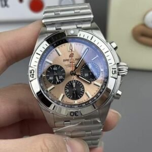 Super Clone Breitling Chronomat 42 Champagne Dial Black Subdials Stainless Steel Pilot Bracelet BLS Factory