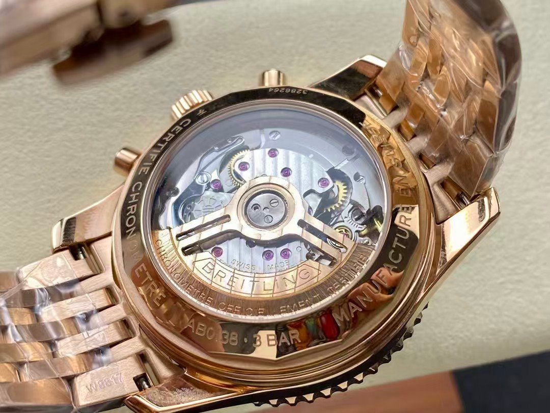 Super clone Navitimer rose-gold toned chronograph on a full metal bracelet 43mm - Image 8