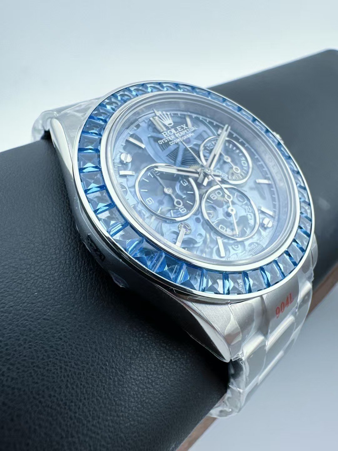 Custom Super Clone Daytona – Blue Sapphire-Style Bezel × Transparent Skeleton Dial (Modified Build, China) - Image 8