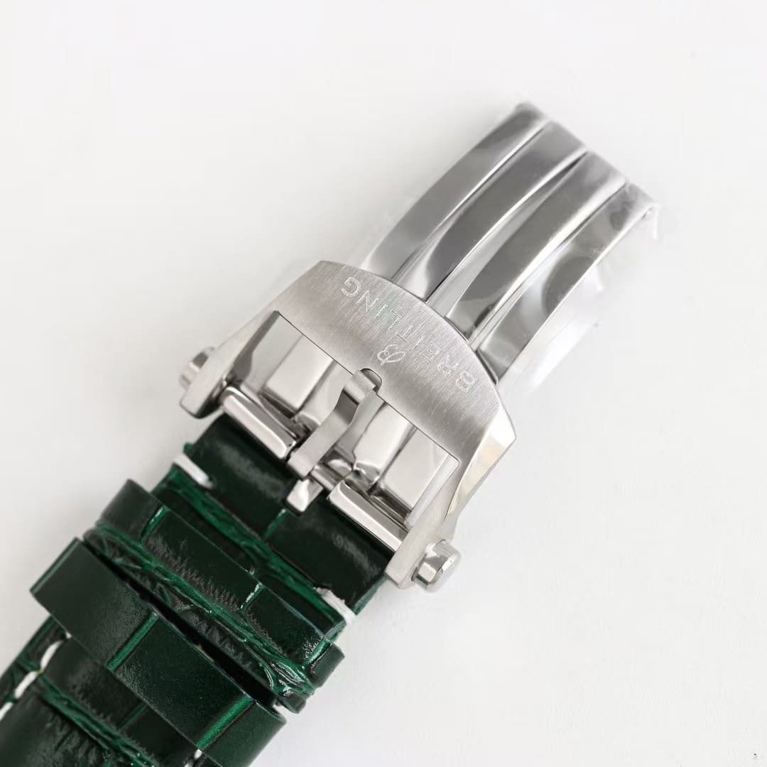 Super Clone Breitling Premier Chronograph 42 Green Dial Stainless Steel Green Leather BLS Factory - Image 7