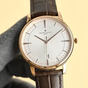 Super Clone Vacheron Constantin Patrimony 40mm Silver Engraved Dial White-Gold Case Black Leather Strap MKS Factory