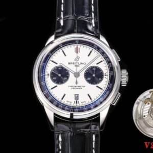 Super Clone Breitling Premier Chronograph 42 Blue-White Dial Stainless Steel Black Leather BLS Factory (V2 Version)