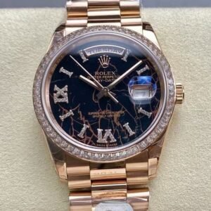 Day-Date 40 Style – Black Marble Dial + Diamond Roman + Diamond Bezel (8+ Factory, China Super Clone)