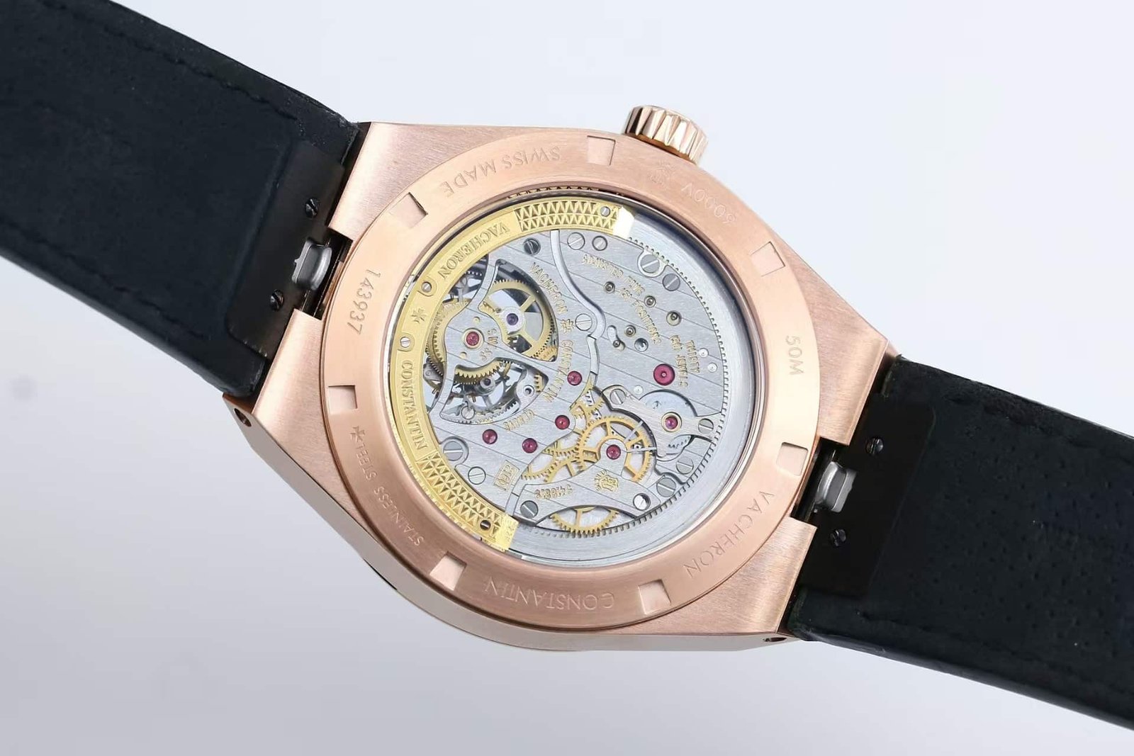 Super Clone Vacheron Constantin Overseas Tourbillon 42.5mm Blue Dial Rose Gold Leather Strap BBS Factory - Image 8