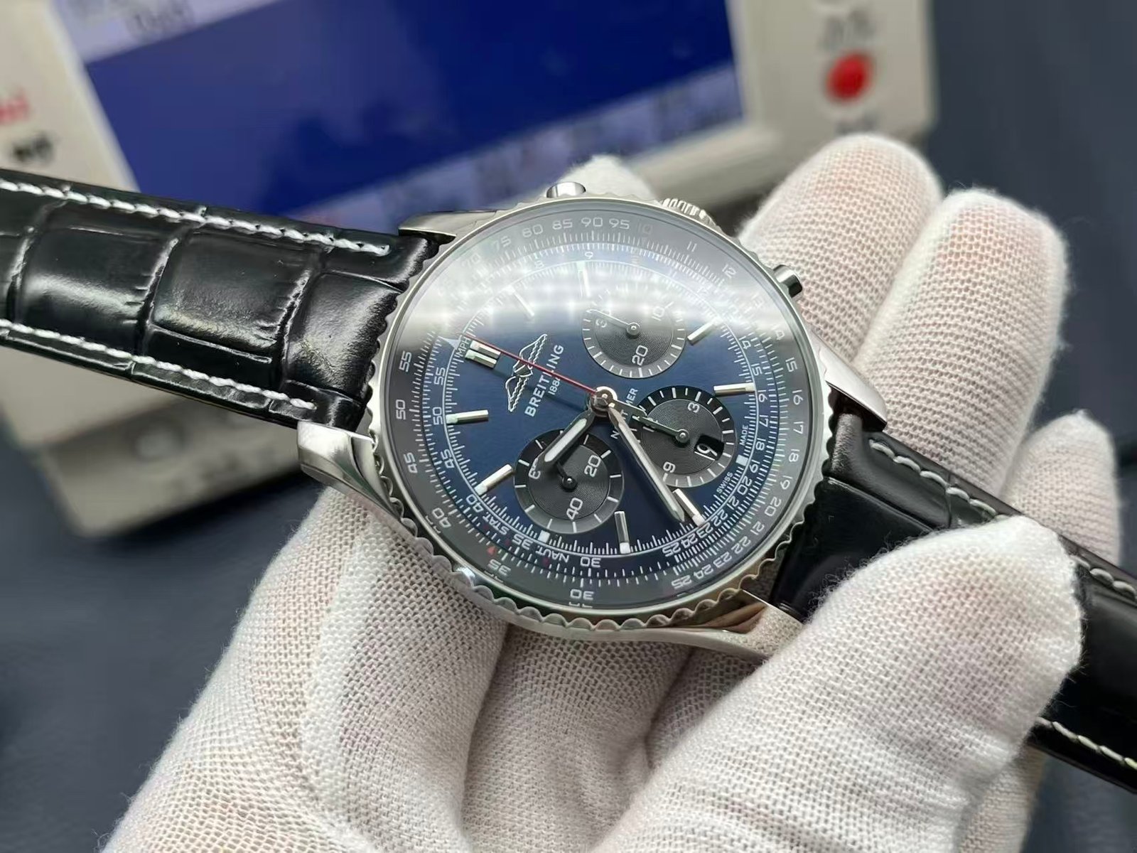 Breitling Navitimer Super Clone by TF Factory — Steel Case, Blue Dial, Italian Leather Strap - Image 5