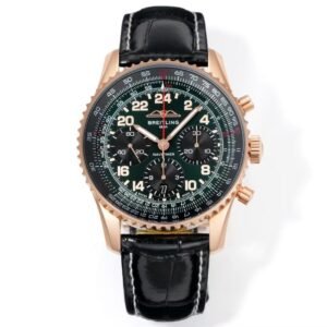 Breitling Navitimer Super Clone by BLS Factory — Rose-Gold Case, Green Dial, Black Leather Strap