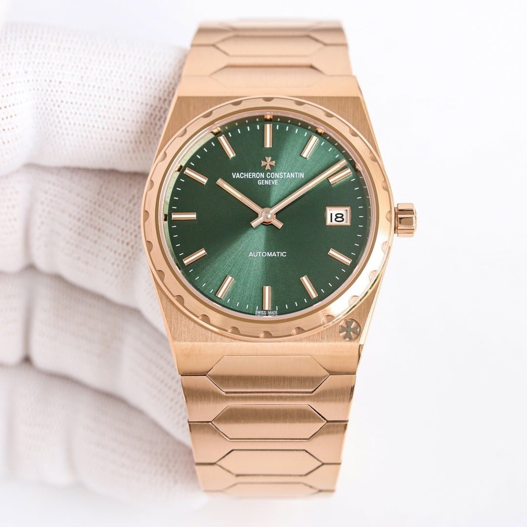 Super Clone Vacheron Constantin Historiques 4200H/000R-9359 37mm Green Dial Rose Gold Case Integrated Bracelet TW Factory