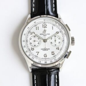 Super Clone Breitling Premier Chronograph 42 Silver-White Dial Stainless Steel Black Leather BLS Factory