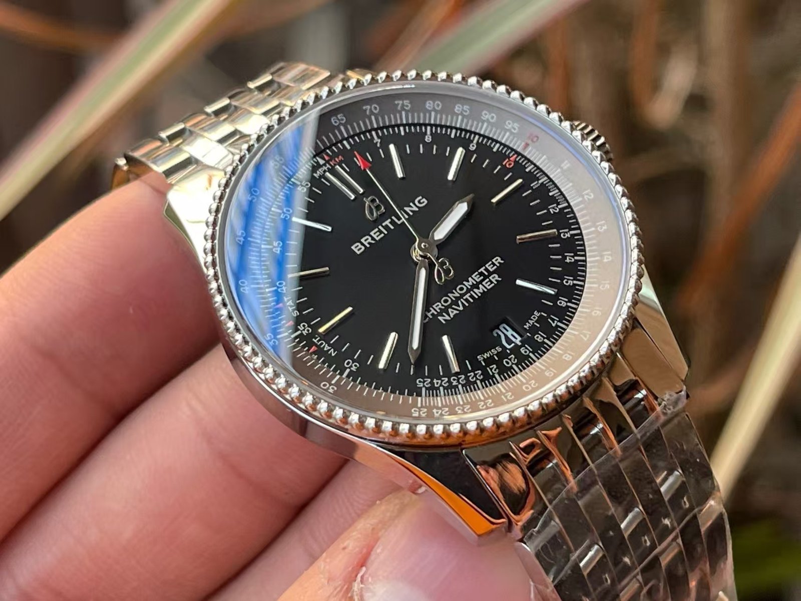 Replica Breitling Navitimer Super Clone – BLS Factory Silver Case Black Dial on Steel Bracelet - Image 6