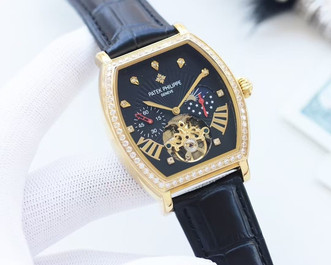 Replica Patek Philippe Tonneau Moonphase Tourbillon Diamond Bezel - Image 4