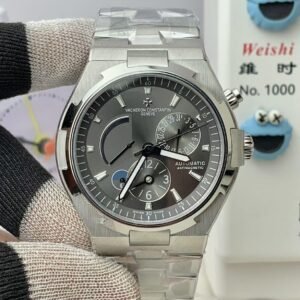 Super Clone Vacheron Constantin Overseas Dual Time 41mm Grey Dial Stainless Steel Integrated Bracelet BBS Factory