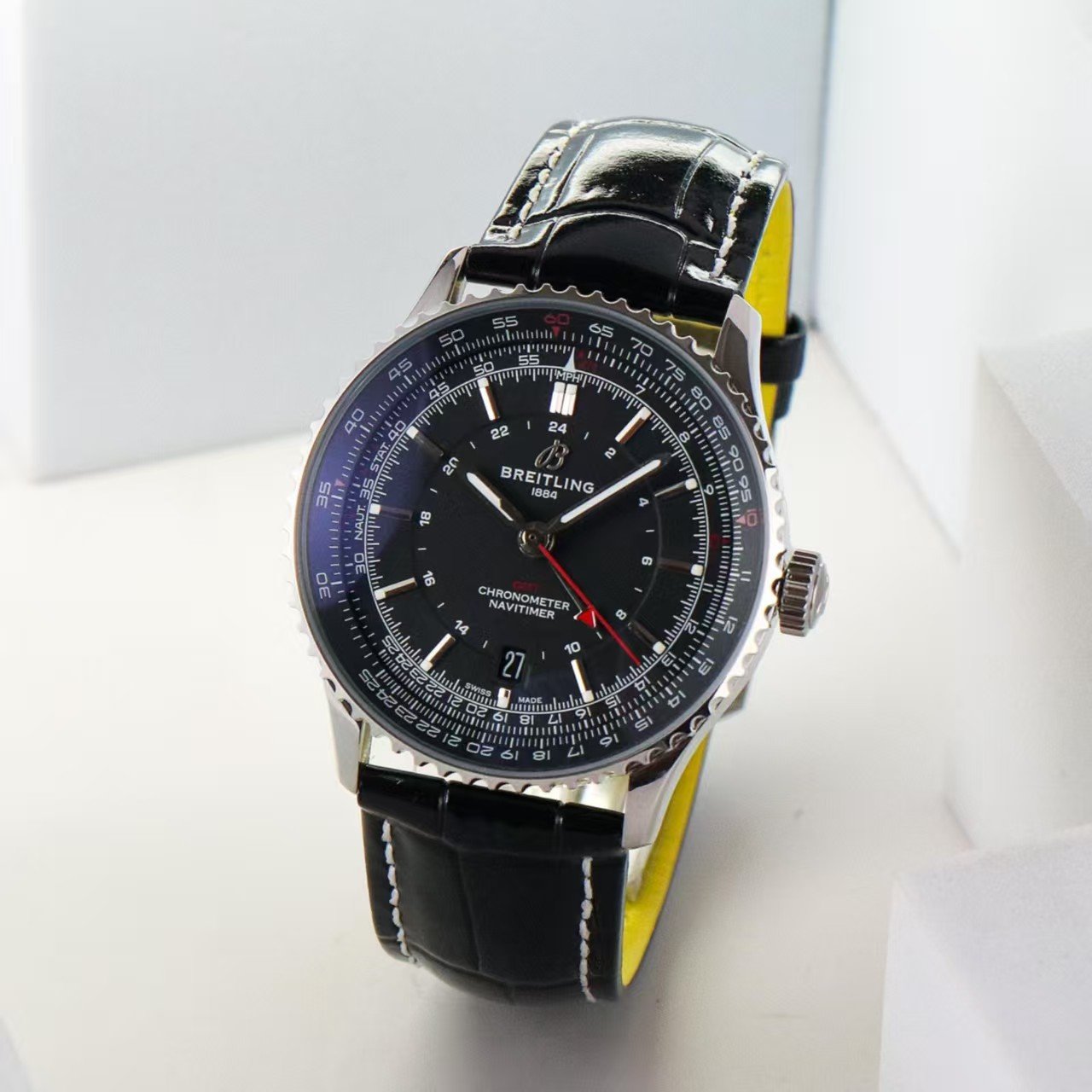 Breitling Navitimer Super Clone by BLS Factory — Steel Case, Black Dial, Black Leather Strap - Image 3